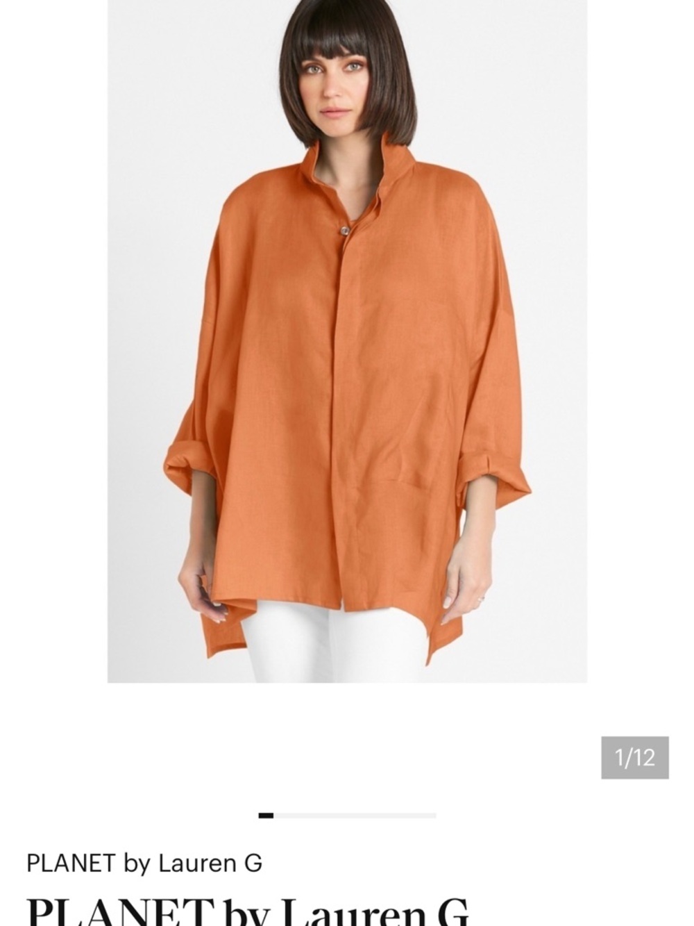 PLANET by Lauren G Orange Oversized Linen Button Top